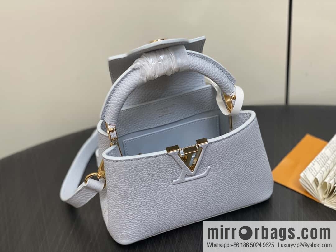[Boutique‑grade] M24545 light blue, full leather cap that English series CAPUCINES mini handbag