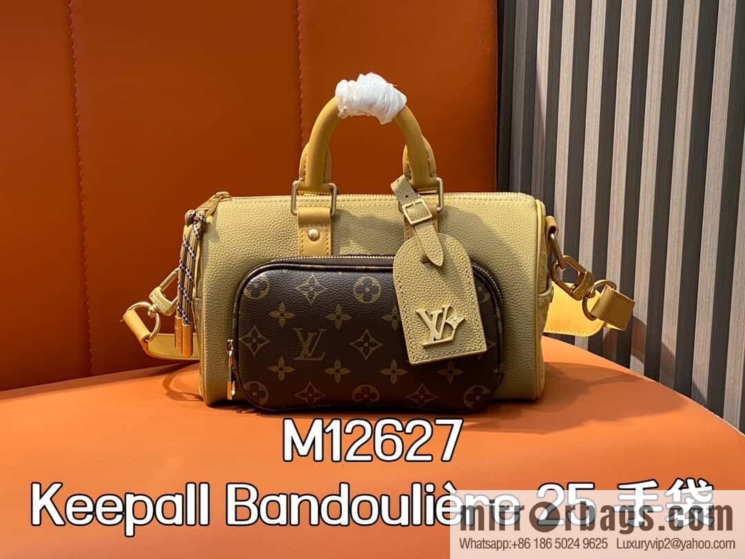 [Boutique‑grade] M12627 presbyopia brown, men's bag pillow bag keepall series, this Keepall Bandoulière 25 handbag