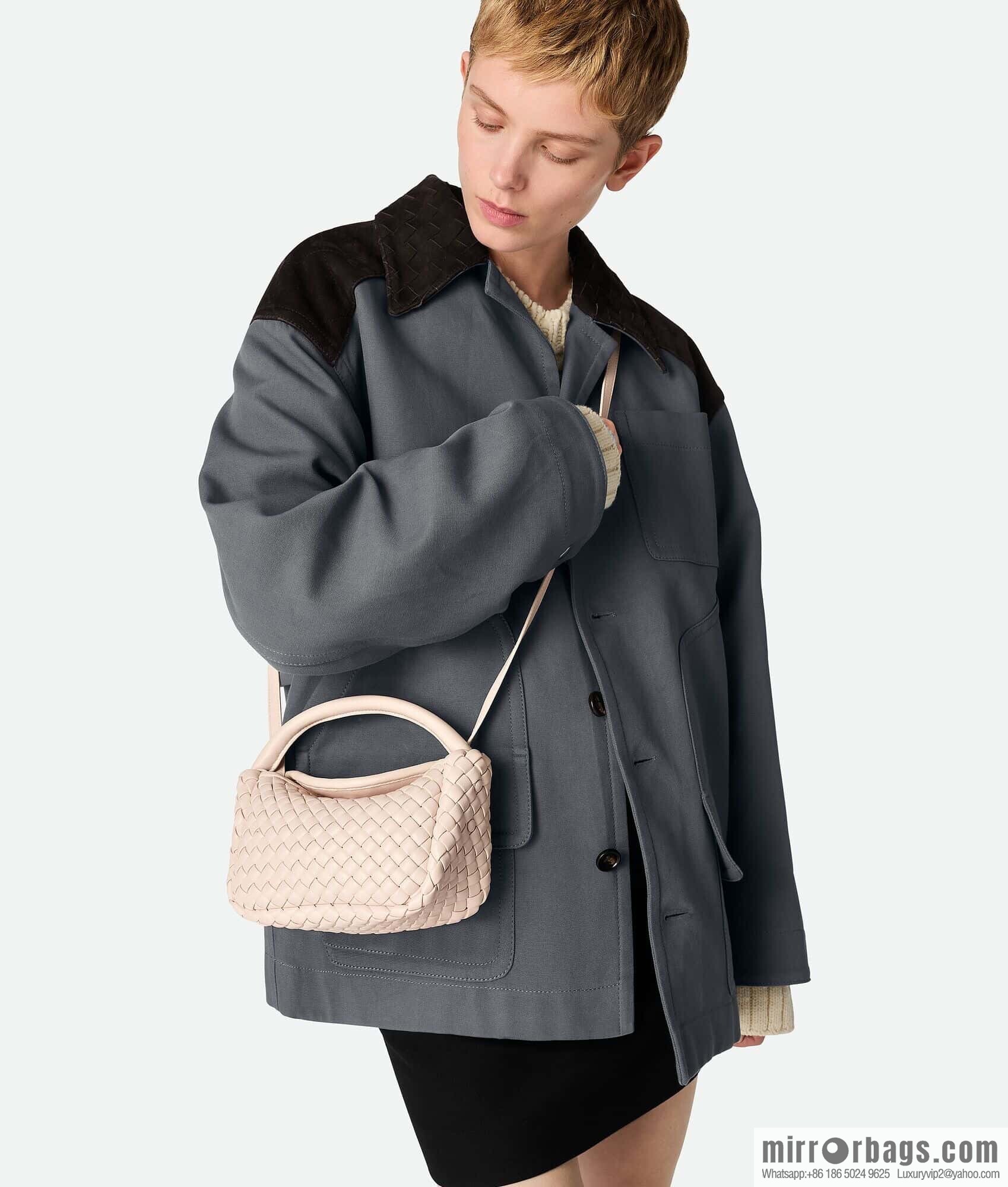 BV Small Cobble Handbag 805739 Embossed Powder