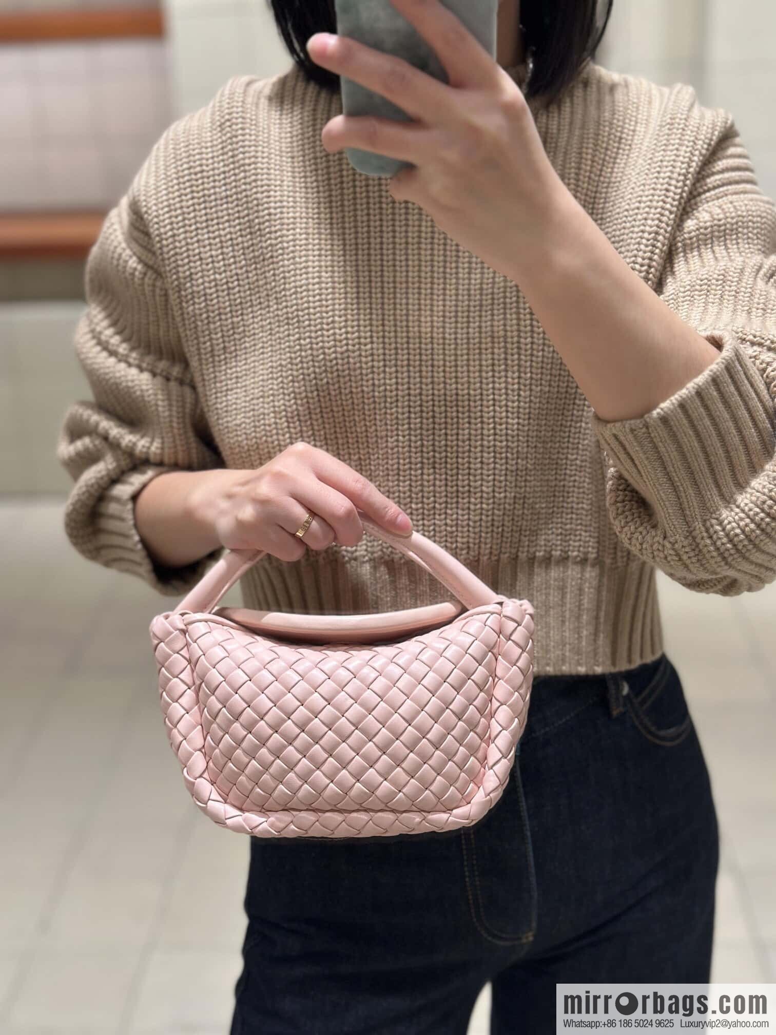 BV Small Cobble Handbag 805739 Embossed Powder