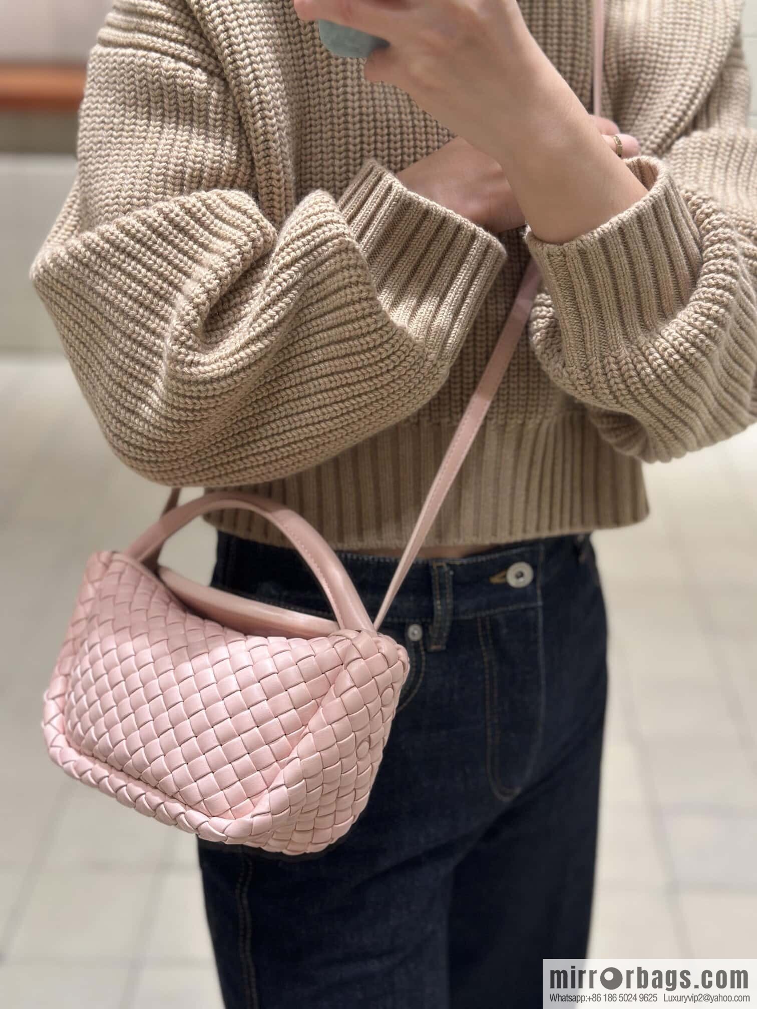BV Small Cobble Handbag 805739 Embossed Powder