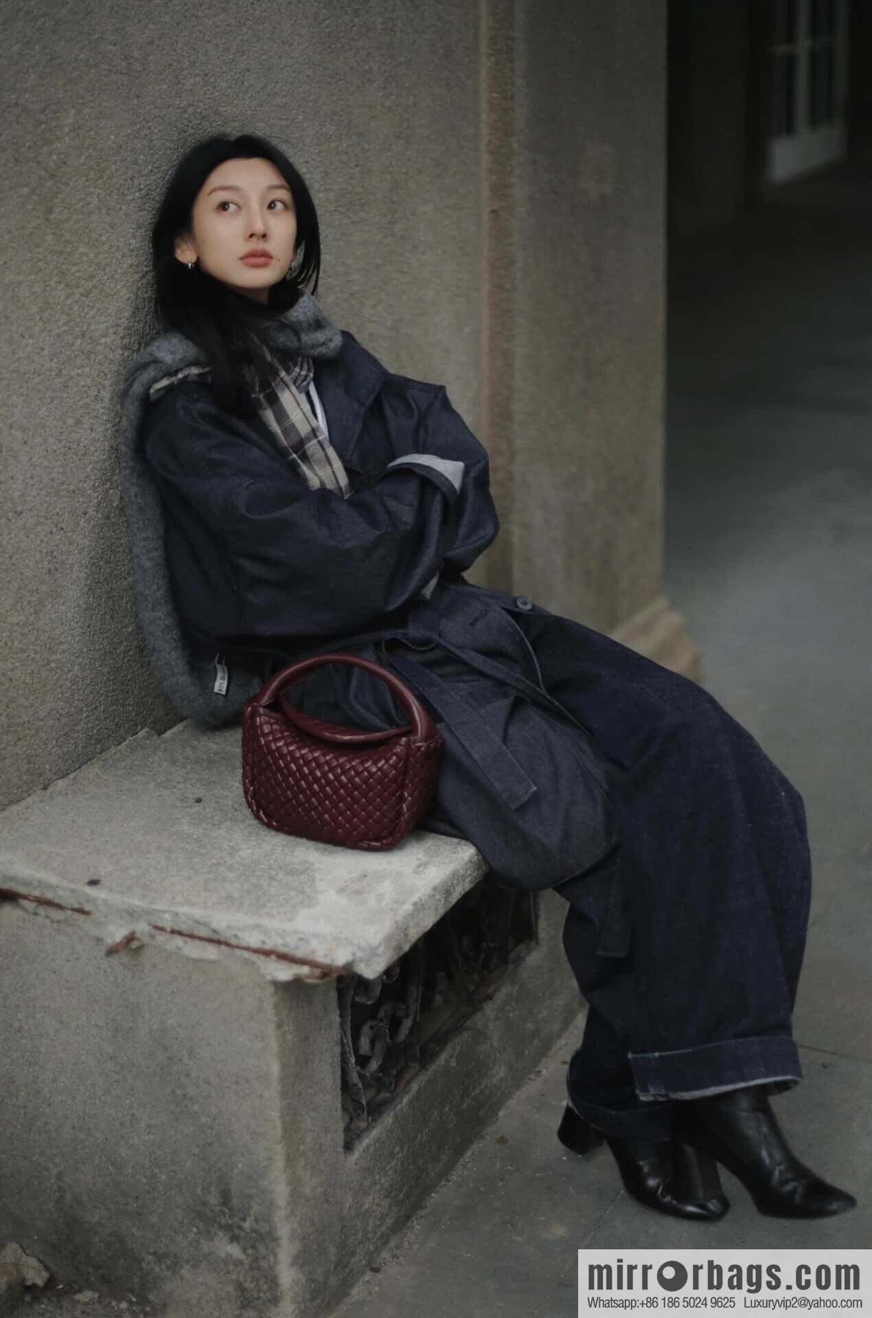 BV Small Cobble Handbag 805739 Barolo Burgundy