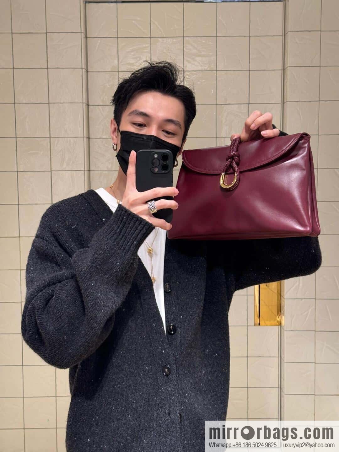 BV Large Liberta Crossbody Bag 806034 Barolo Burgundy