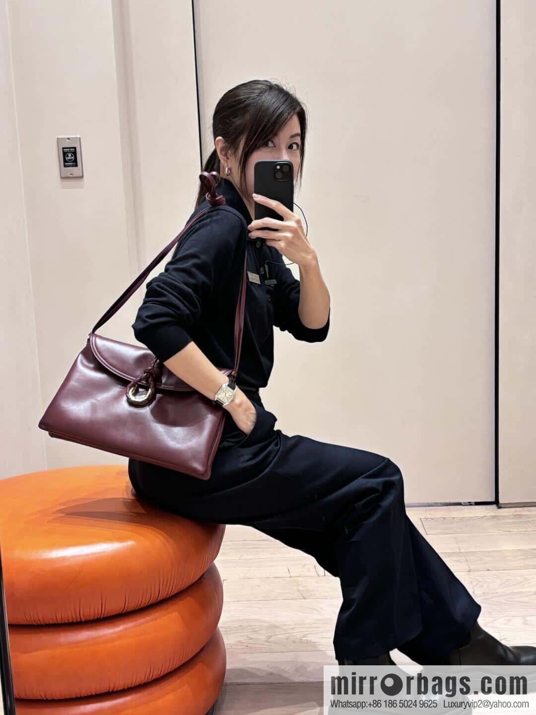 BV Large Liberta Crossbody Bag 806034 Barolo Burgundy