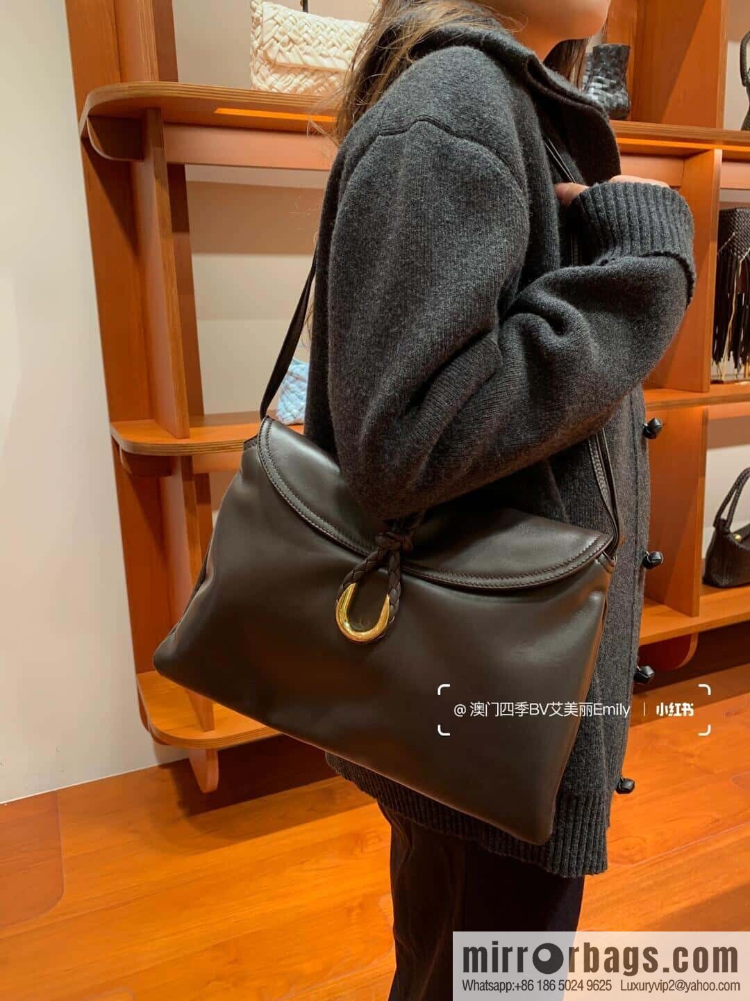 BV Large Liberta Crossbody Bag 806034 Chocolate Brown