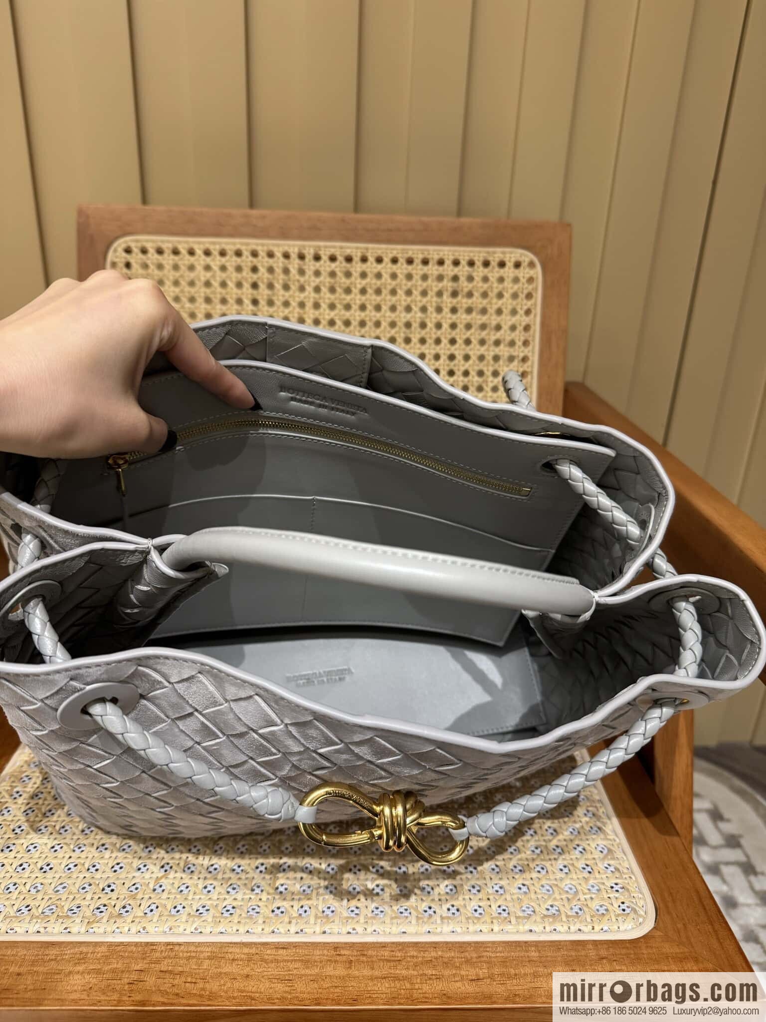 BV Medium Andiamo Tote Bag 766016 Suede Silver Grey