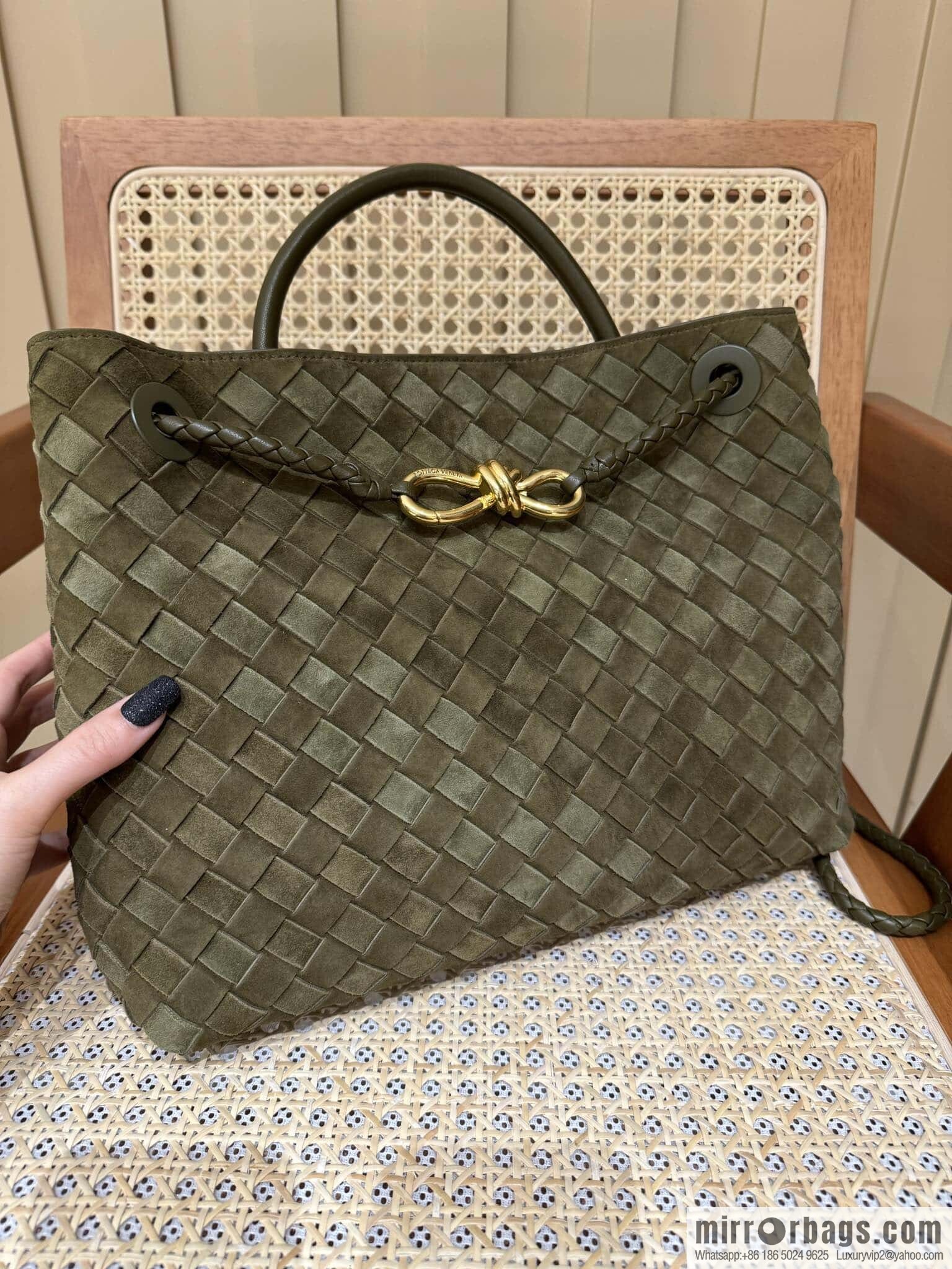 BV Medium Andiamo Handbag 766016 Suede Olive Oil Green