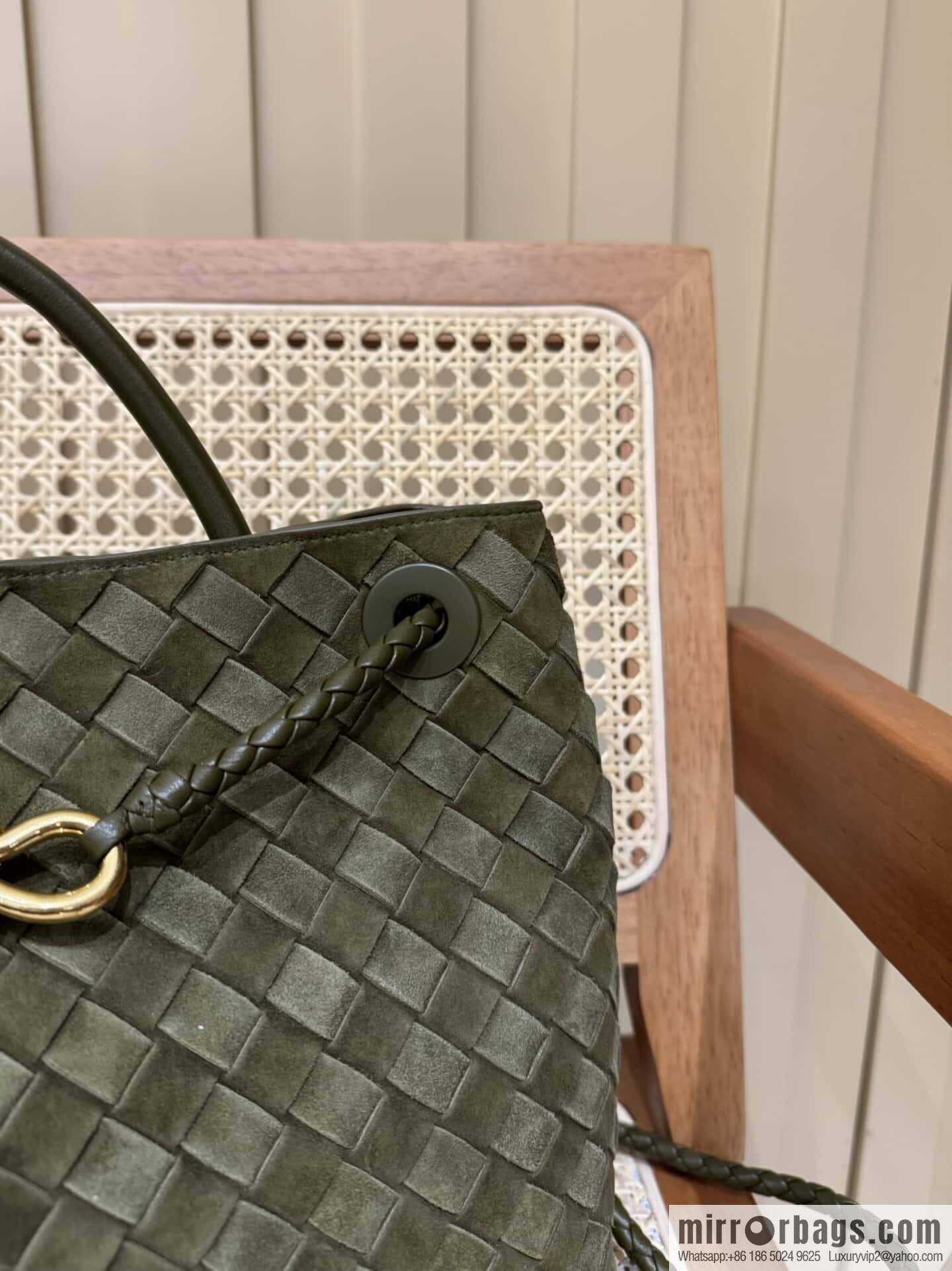 BV Medium Andiamo Handbag 766016 Suede Olive Oil Green