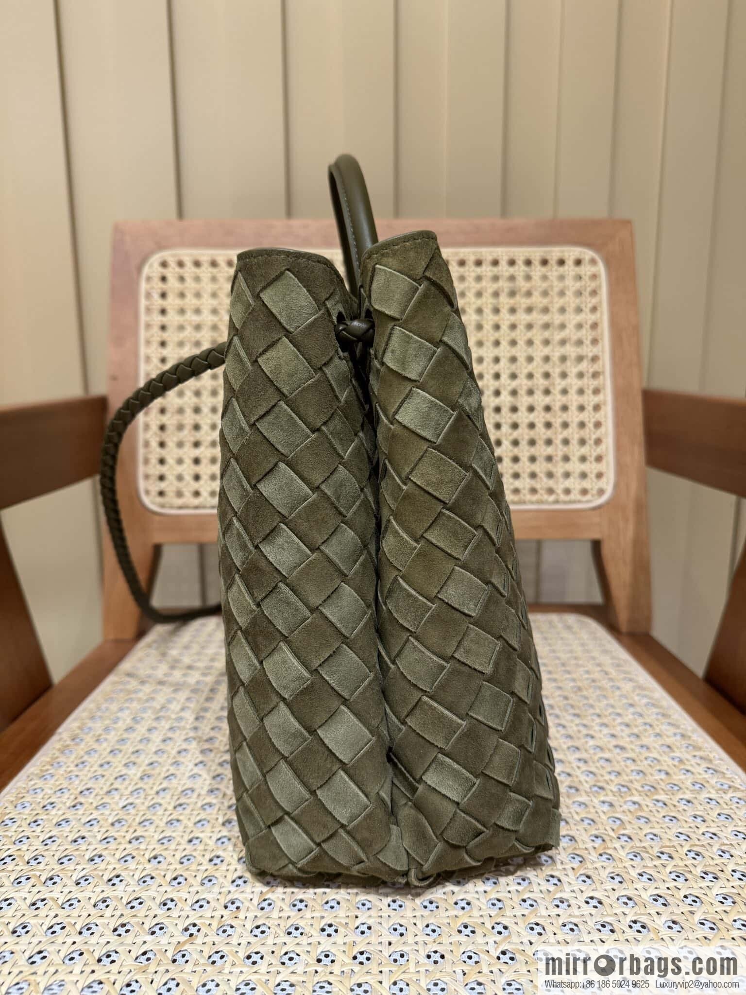 BV Medium Andiamo Handbag 766016 Suede Olive Oil Green