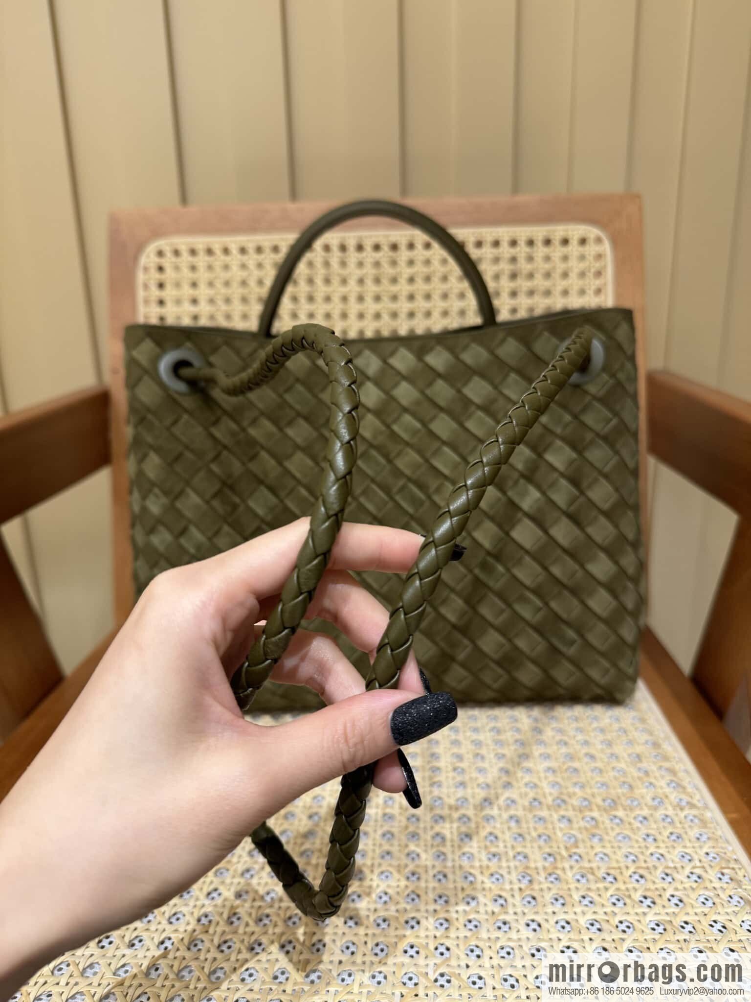 BV Medium Andiamo Handbag 766016 Suede Olive Oil Green