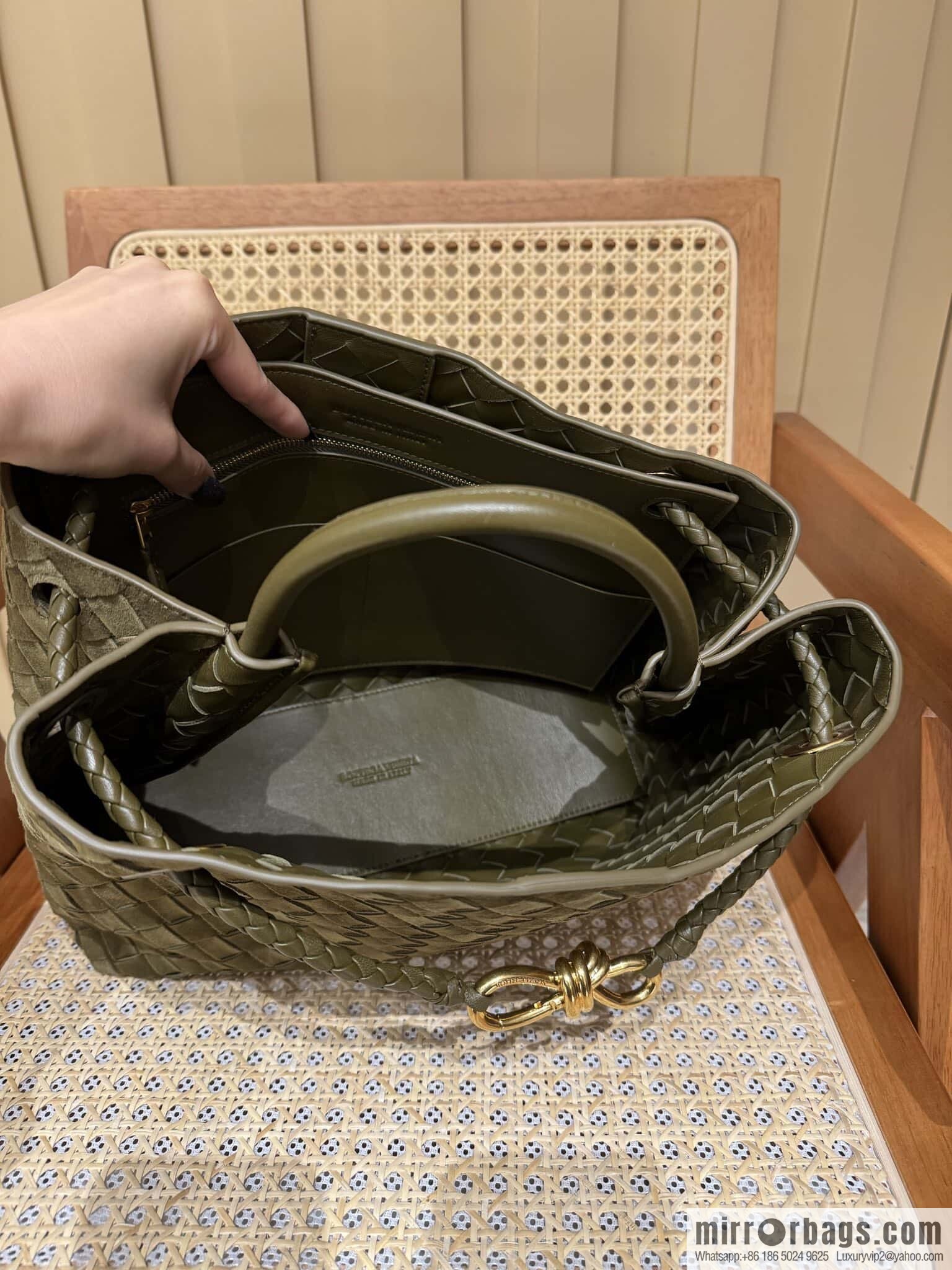 BV Medium Andiamo Handbag 766016 Suede Olive Oil Green