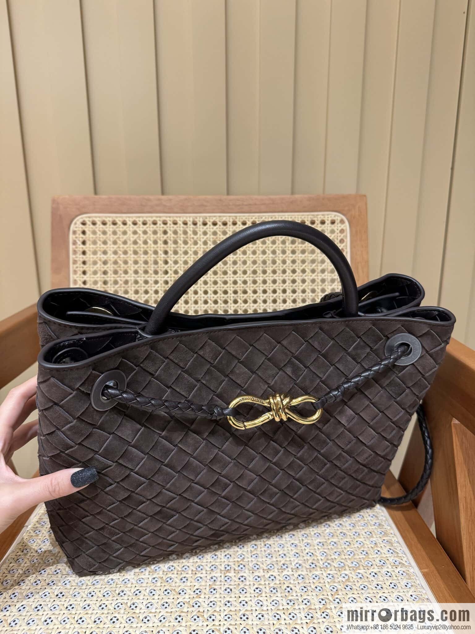 BV Medium Andiamo Tote Bag 766016 Suede Chocolate Brown