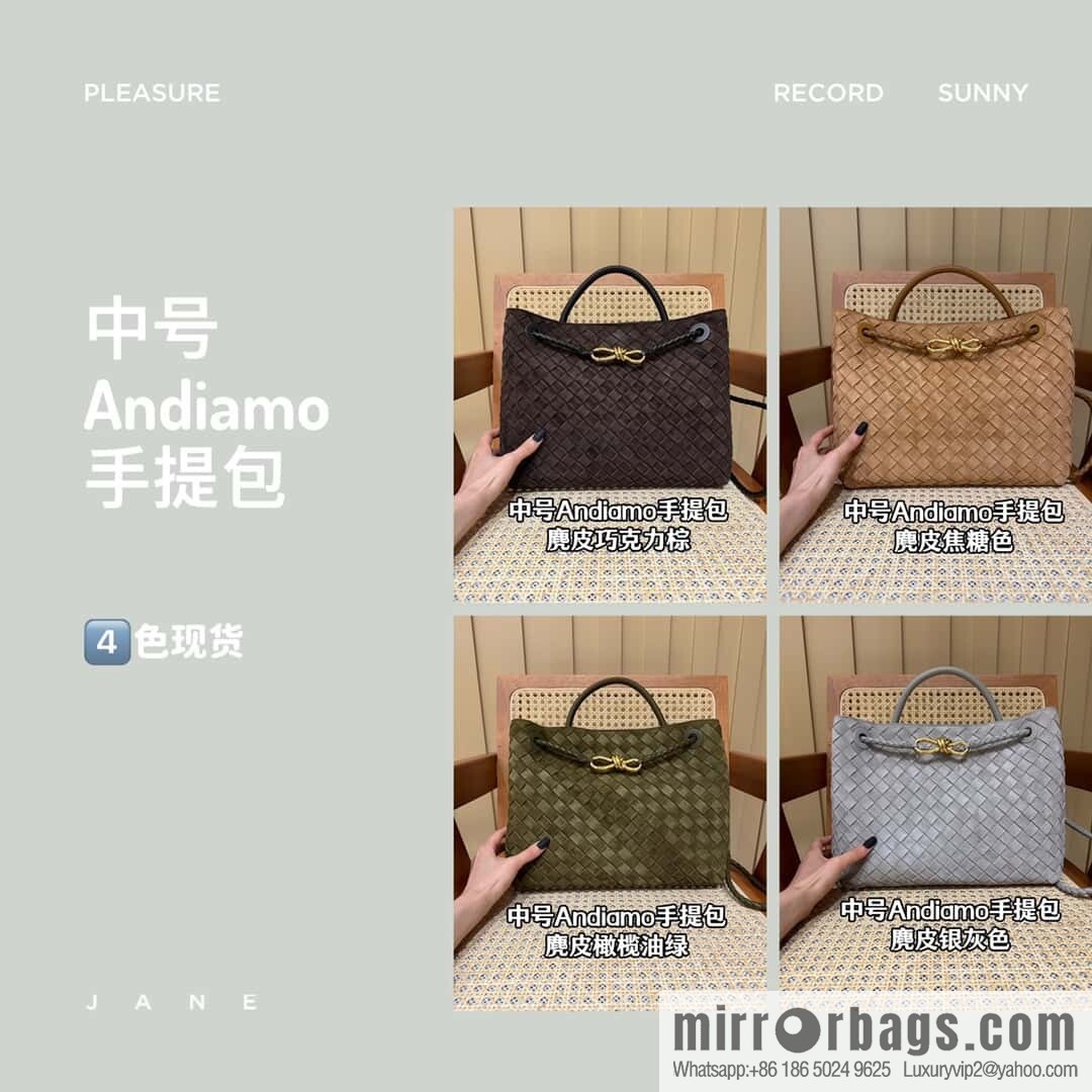 BV Medium Andiamo Tote Bag 766016 Suede Chocolate Brown