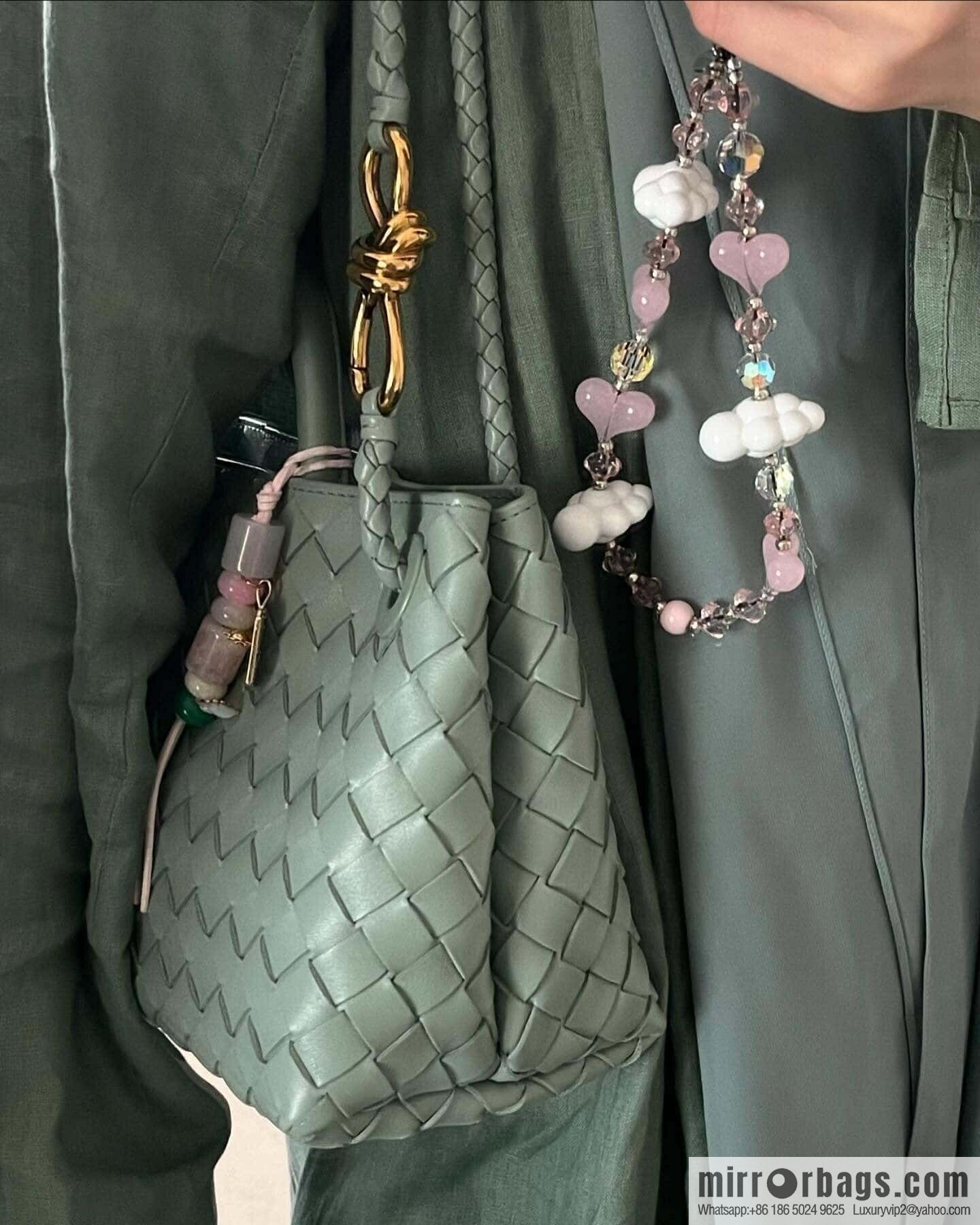 BV small horizontal Andiamond handbag 766010 travertine green