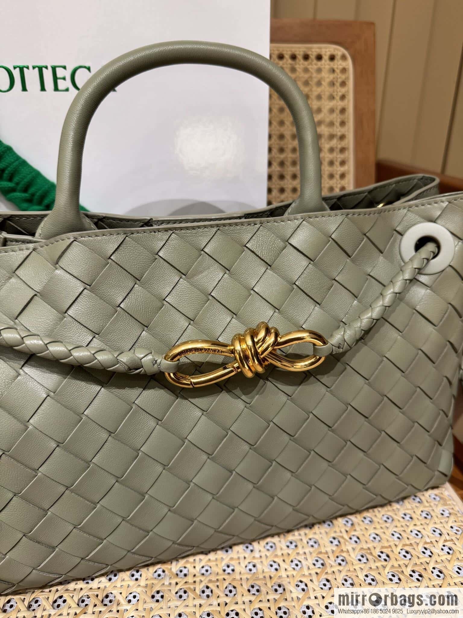 BV small horizontal Andiamond handbag 766010 travertine green