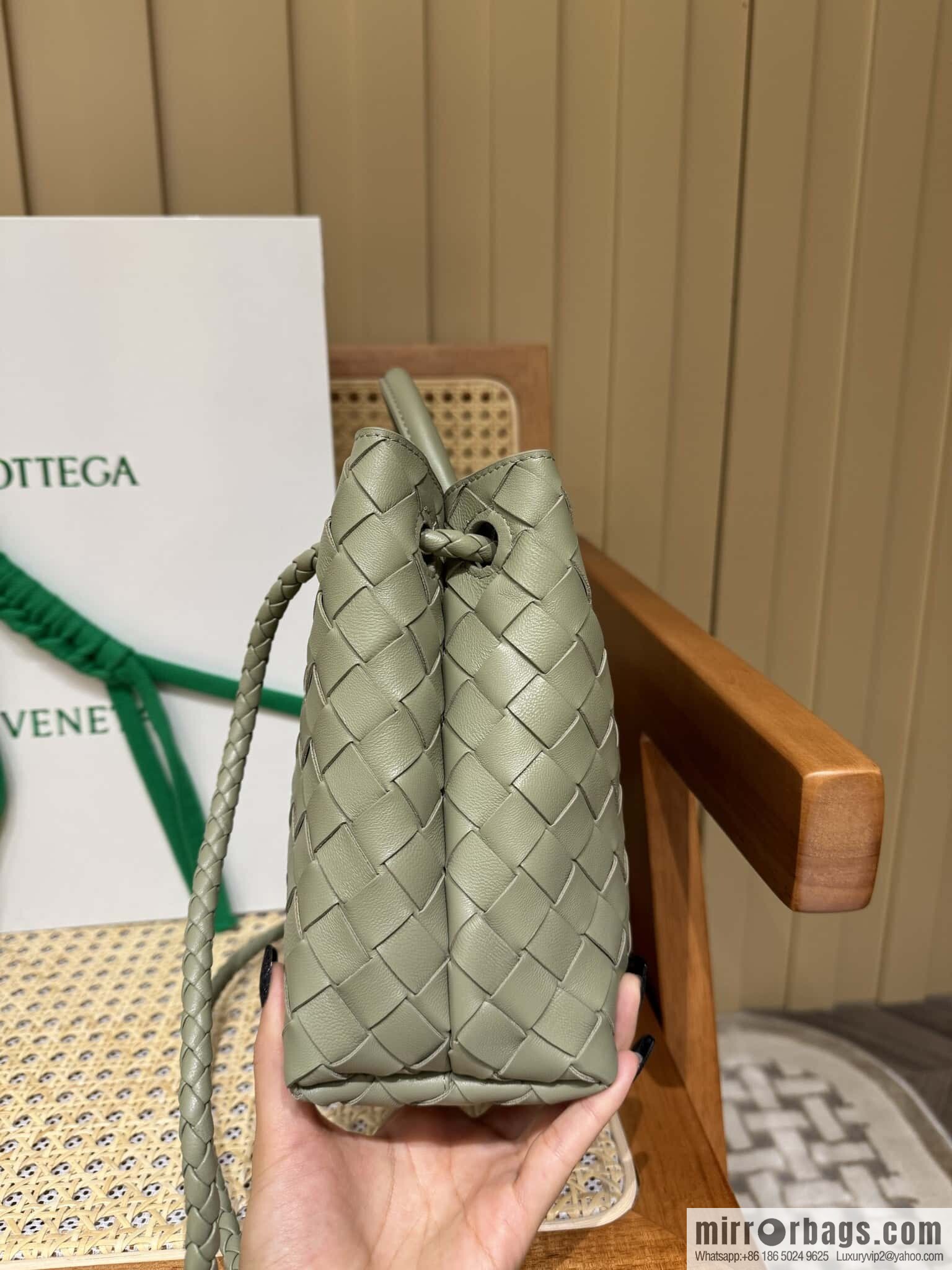 BV small horizontal Andiamond handbag 766010 travertine green