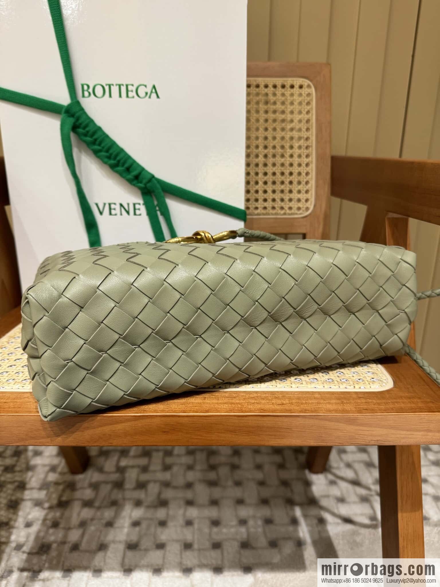 BV small horizontal Andiamond handbag 766010 travertine green