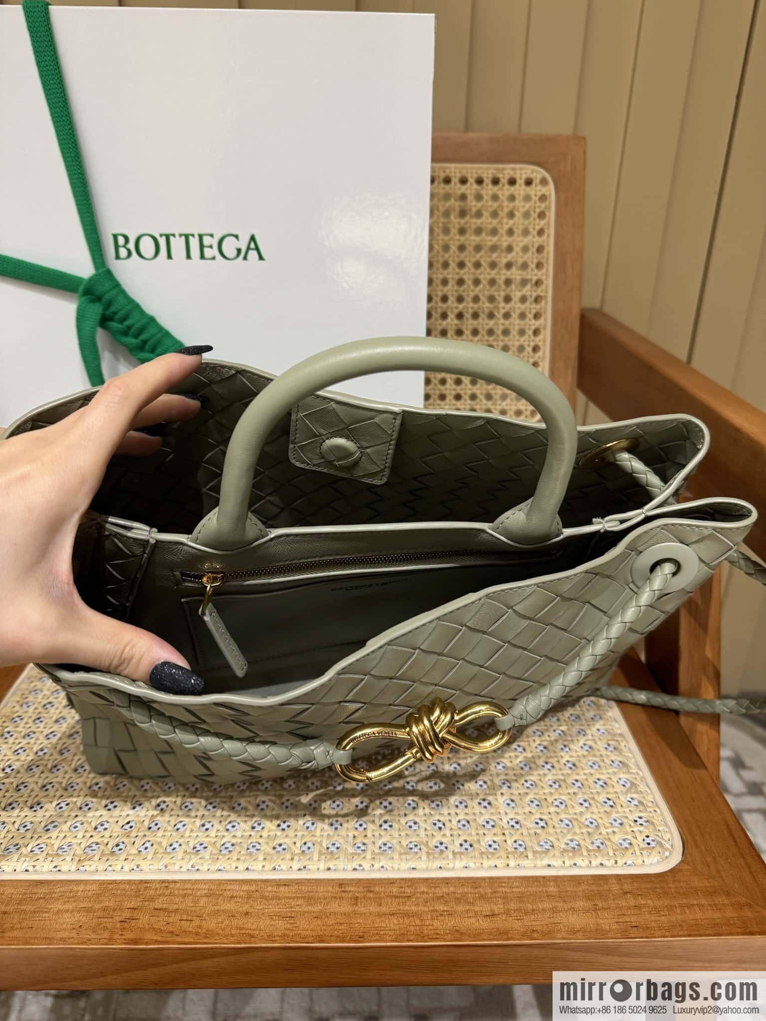 BV small horizontal Andiamond handbag 766010 travertine green