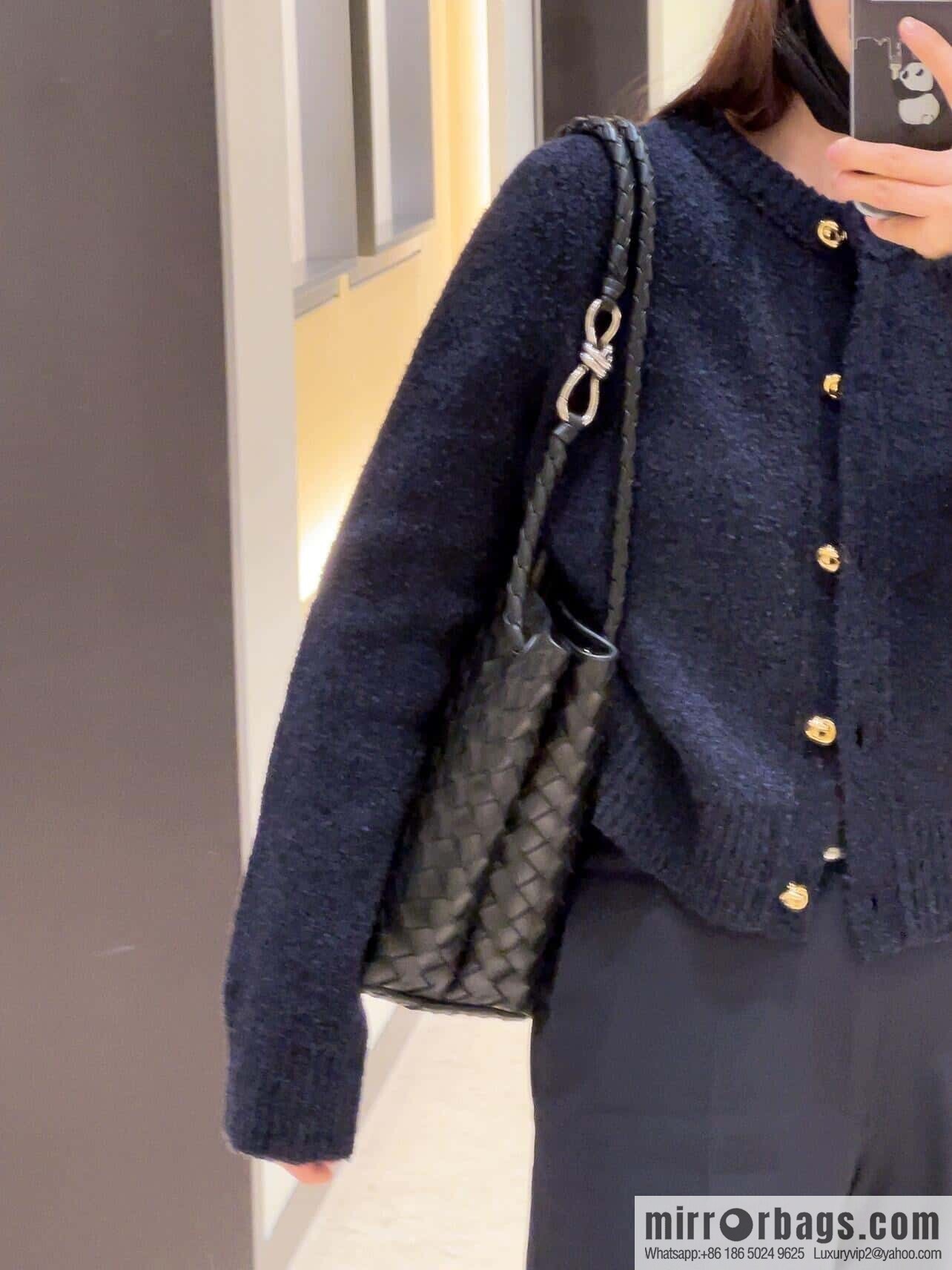 BV ๐ Medium Andiamo Handbag 766016 Black with Silver Buckle๐