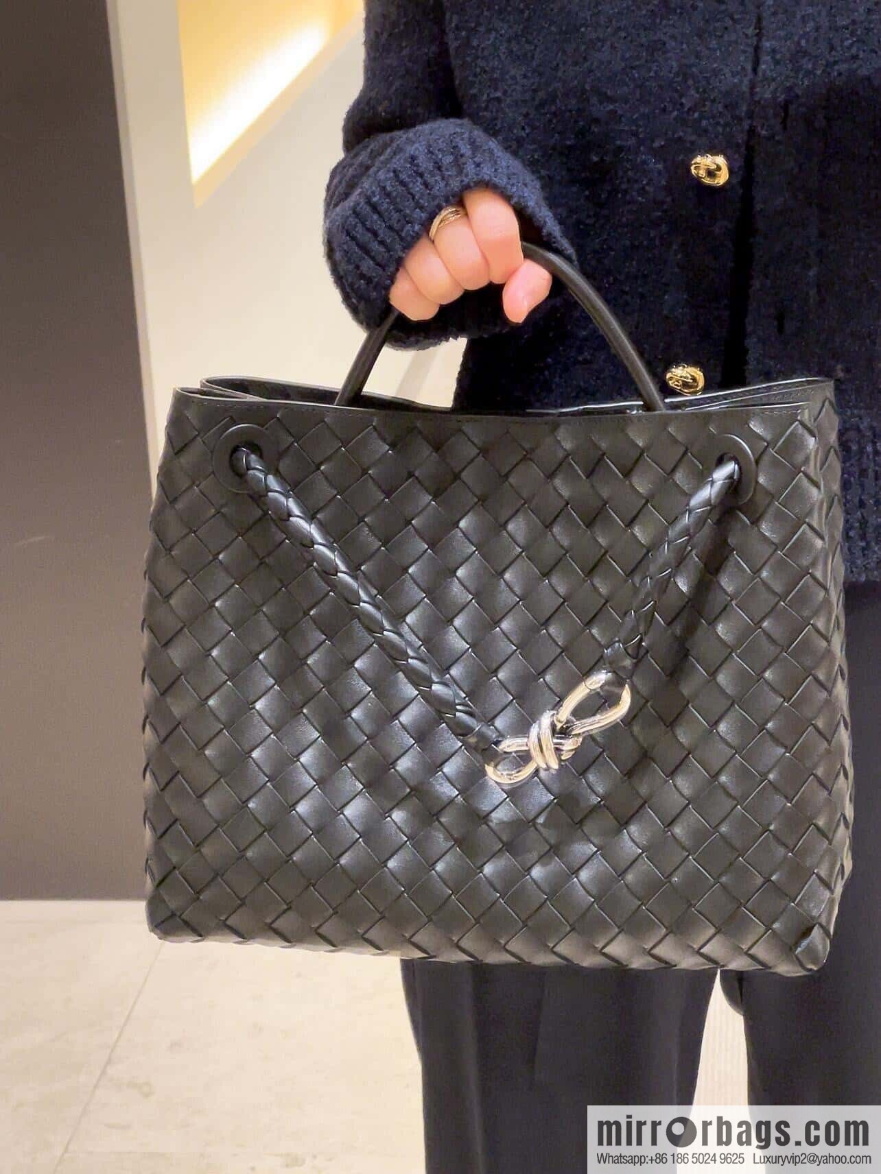 BV ๐ Medium Andiamo Handbag 766016 Black with Silver Buckle๐
