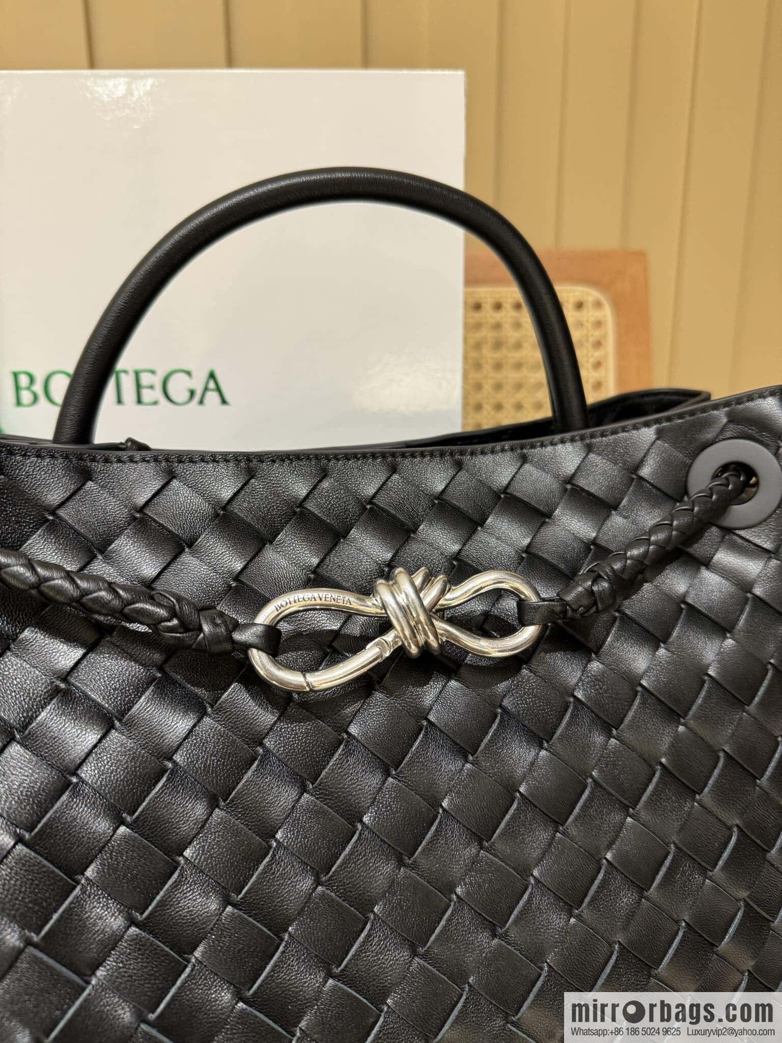 BV ๐ Medium Andiamo Handbag 766016 Black with Silver Buckle๐