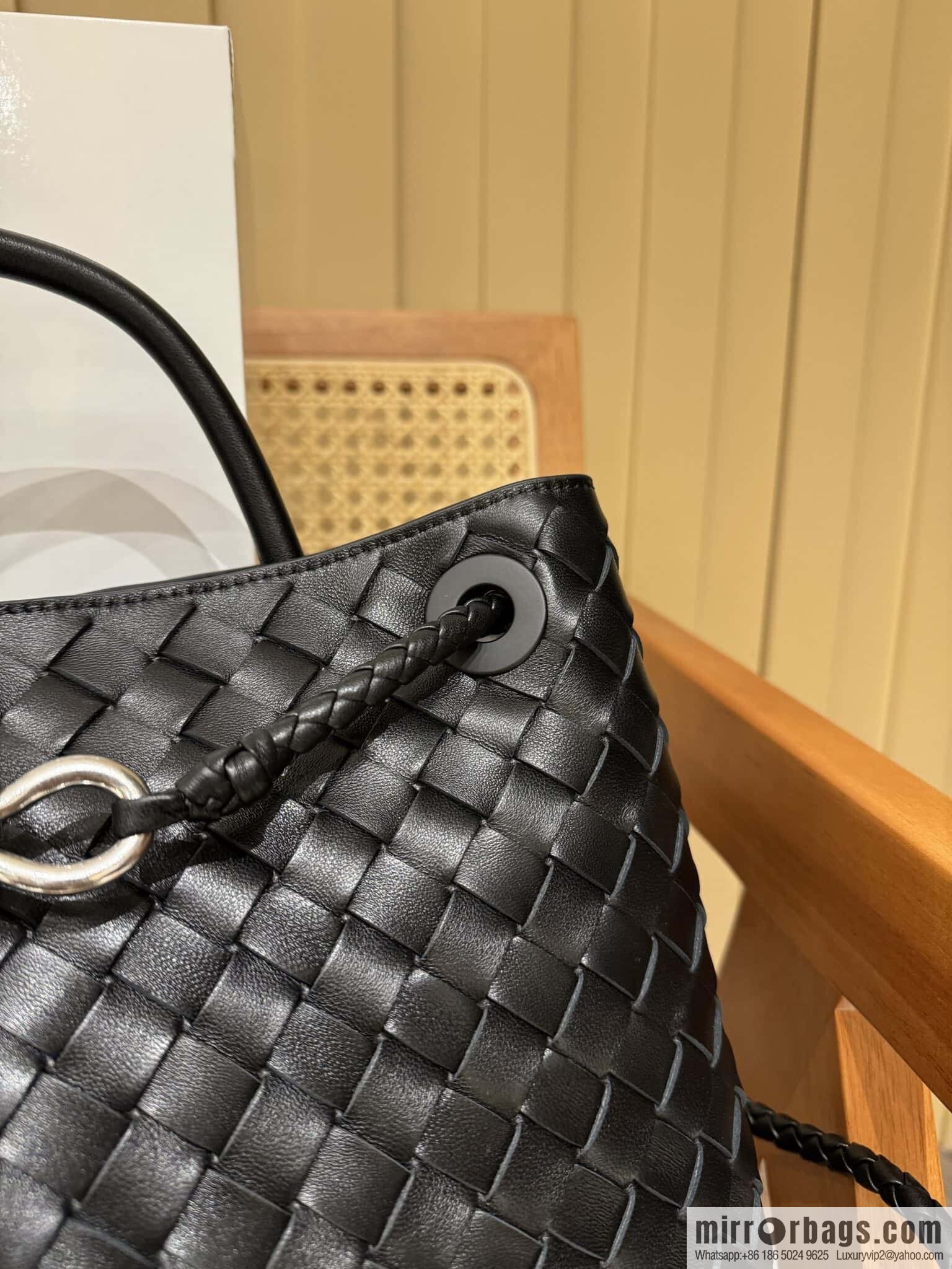 BV ๐ Medium Andiamo Handbag 766016 Black with Silver Buckle๐