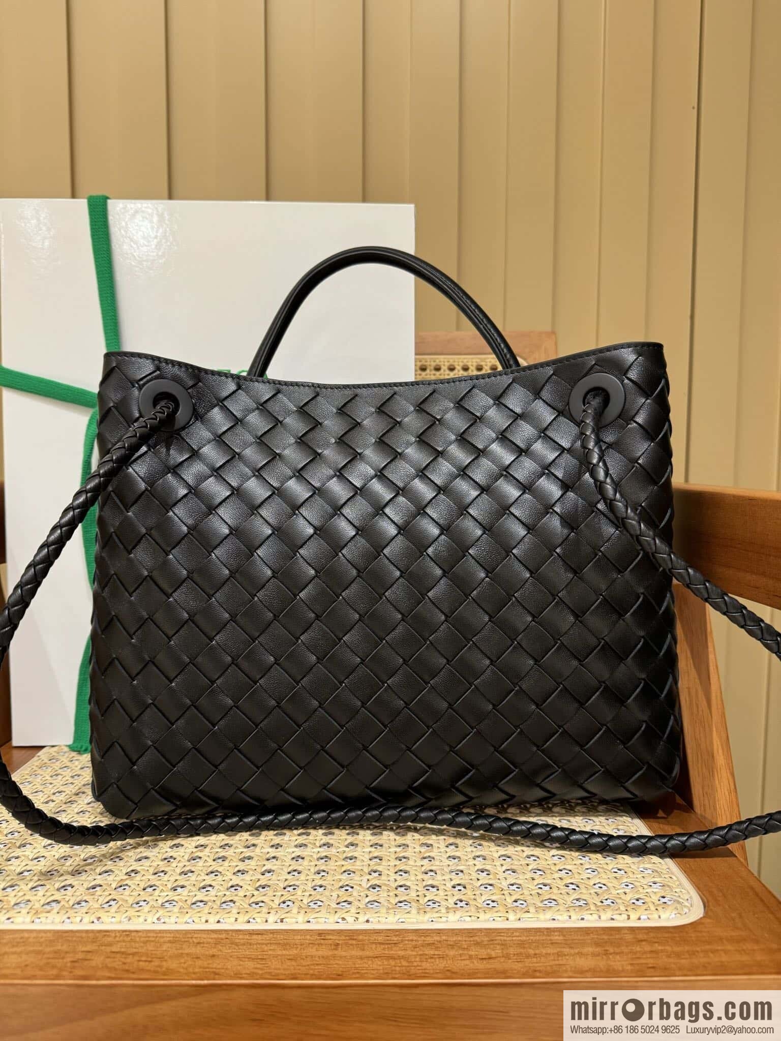 BV ๐ Medium Andiamo Handbag 766016 Black with Silver Buckle๐