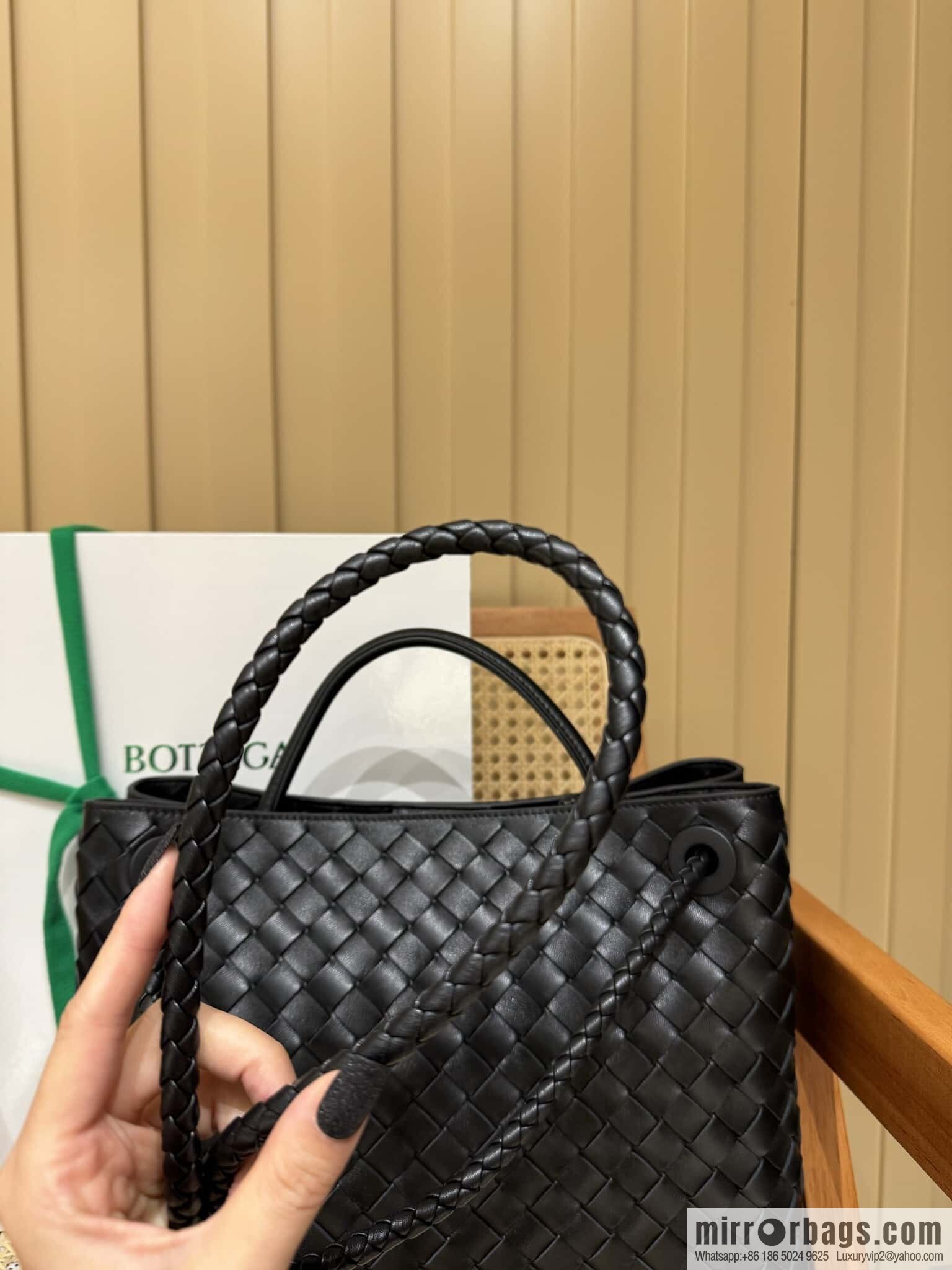 BV ๐ Medium Andiamo Handbag 766016 Black with Silver Buckle๐
