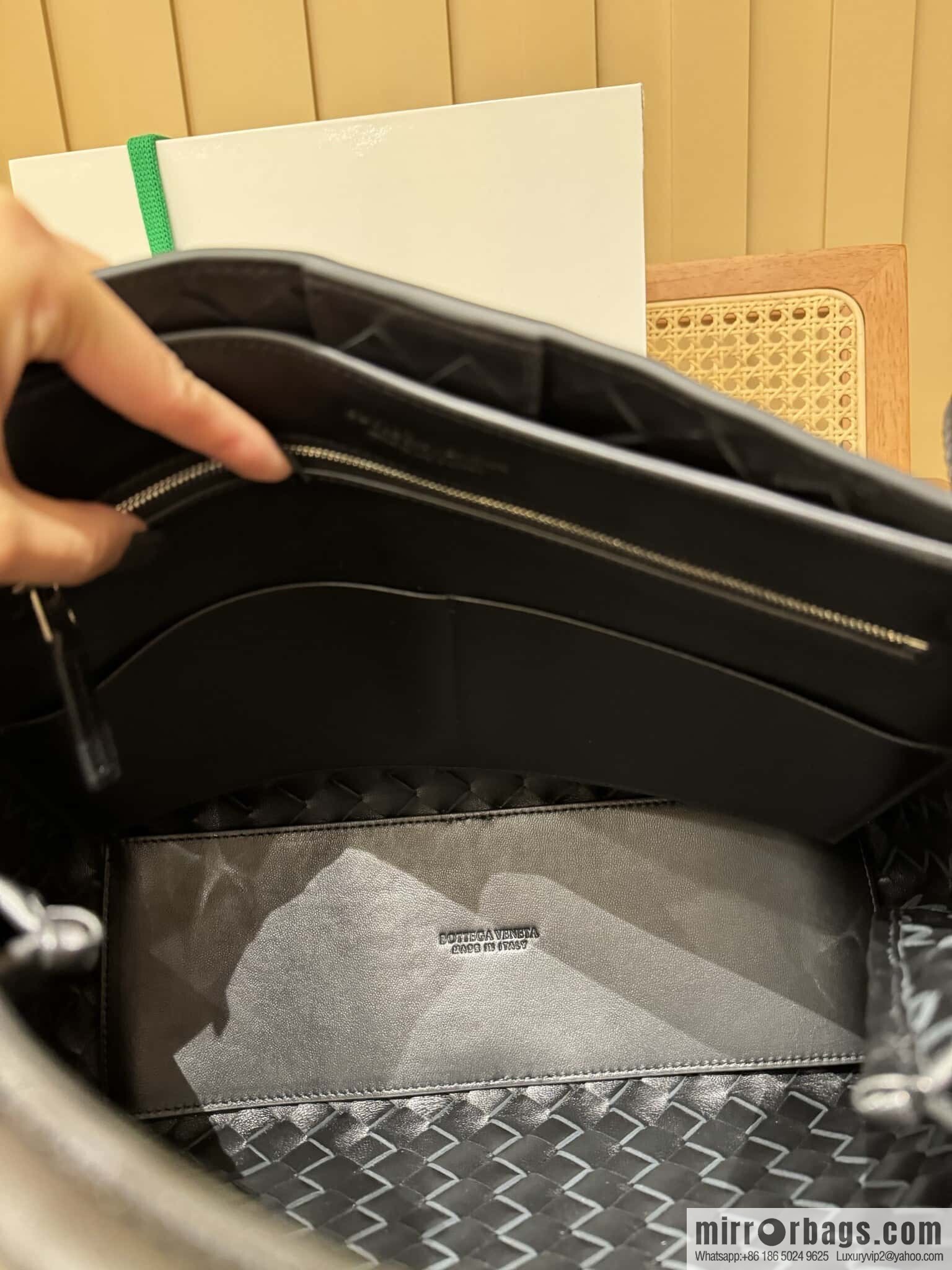 BV ๐ Medium Andiamo Handbag 766016 Black with Silver Buckle๐