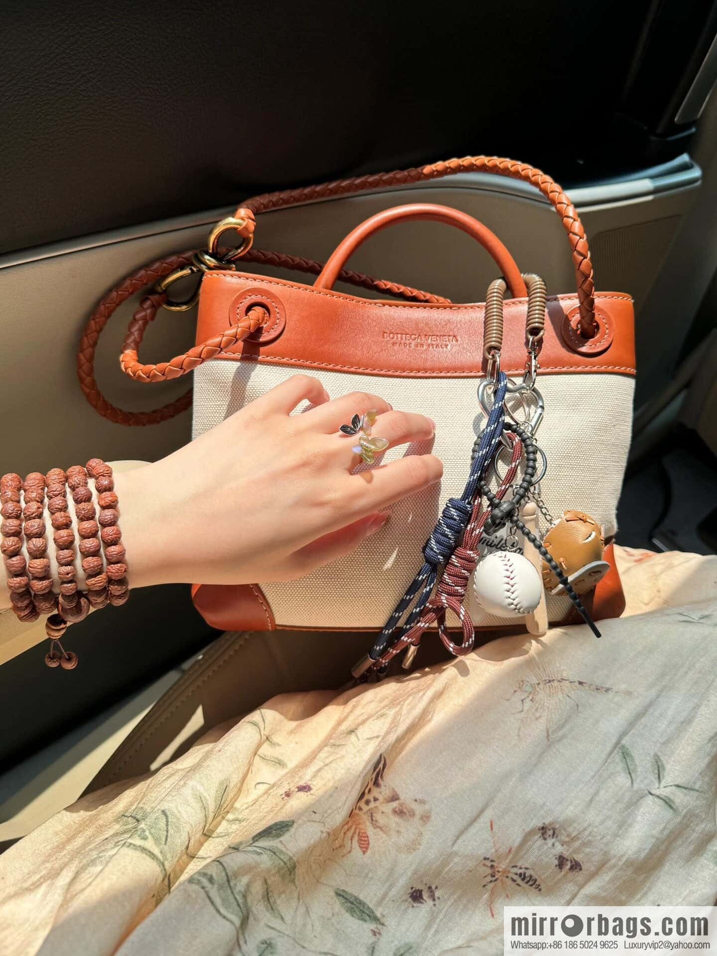 BV Small Andiamond Handbag 766014 Caramel Patchwork