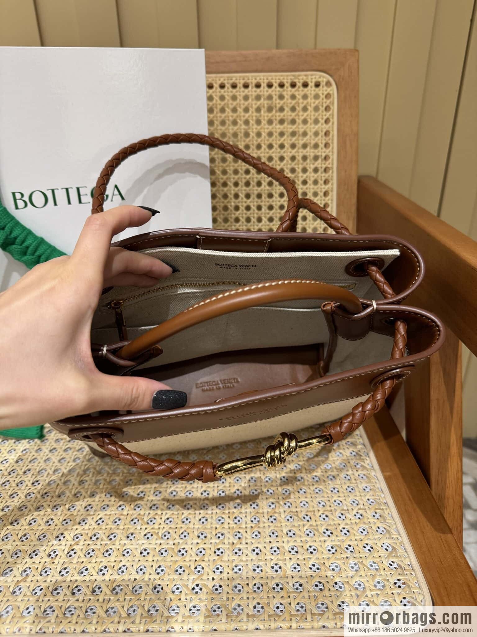 BV Small Andiamond Handbag 766014 Caramel Patchwork