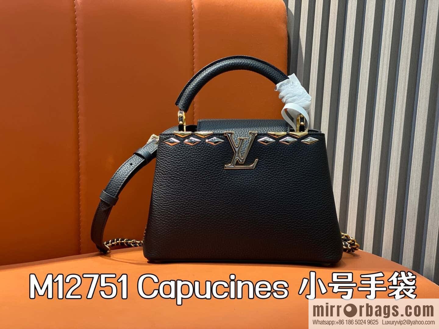 [Boutique‑grade] M12751 black full leather rhombus, full leather cap that English series, this Capucines small handbag
