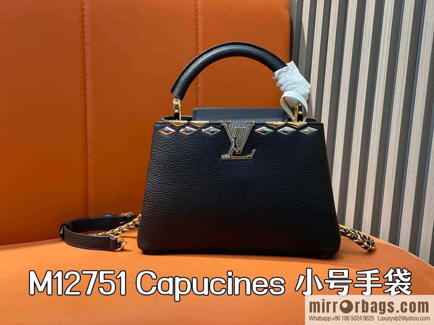 [Boutique‑grade] M12751 black full leather rhombus, full leather cap that English series, this Capucines small handbag