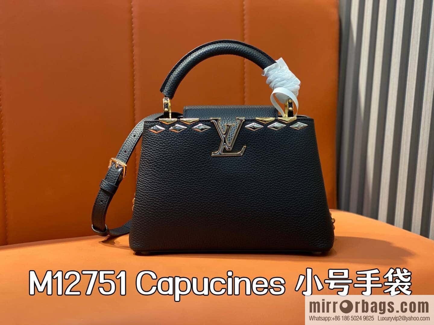 [Boutique‑grade] M12751 black full leather rhombus, full leather cap that English series, this Capucines small handbag
