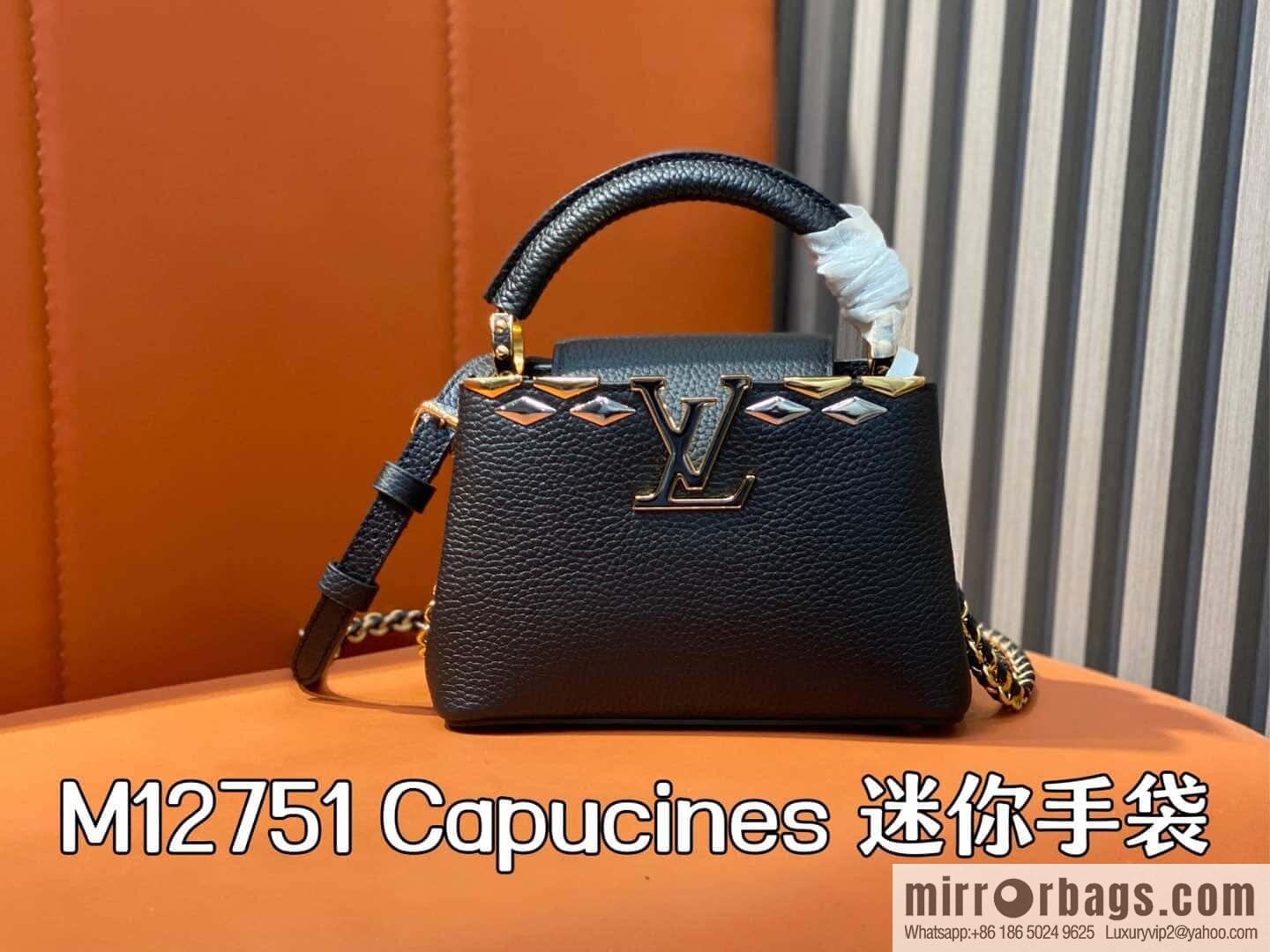 [Boutique‑grade] M12751 black full leather rhombus, full leather cap that English series Capucines mini handbag