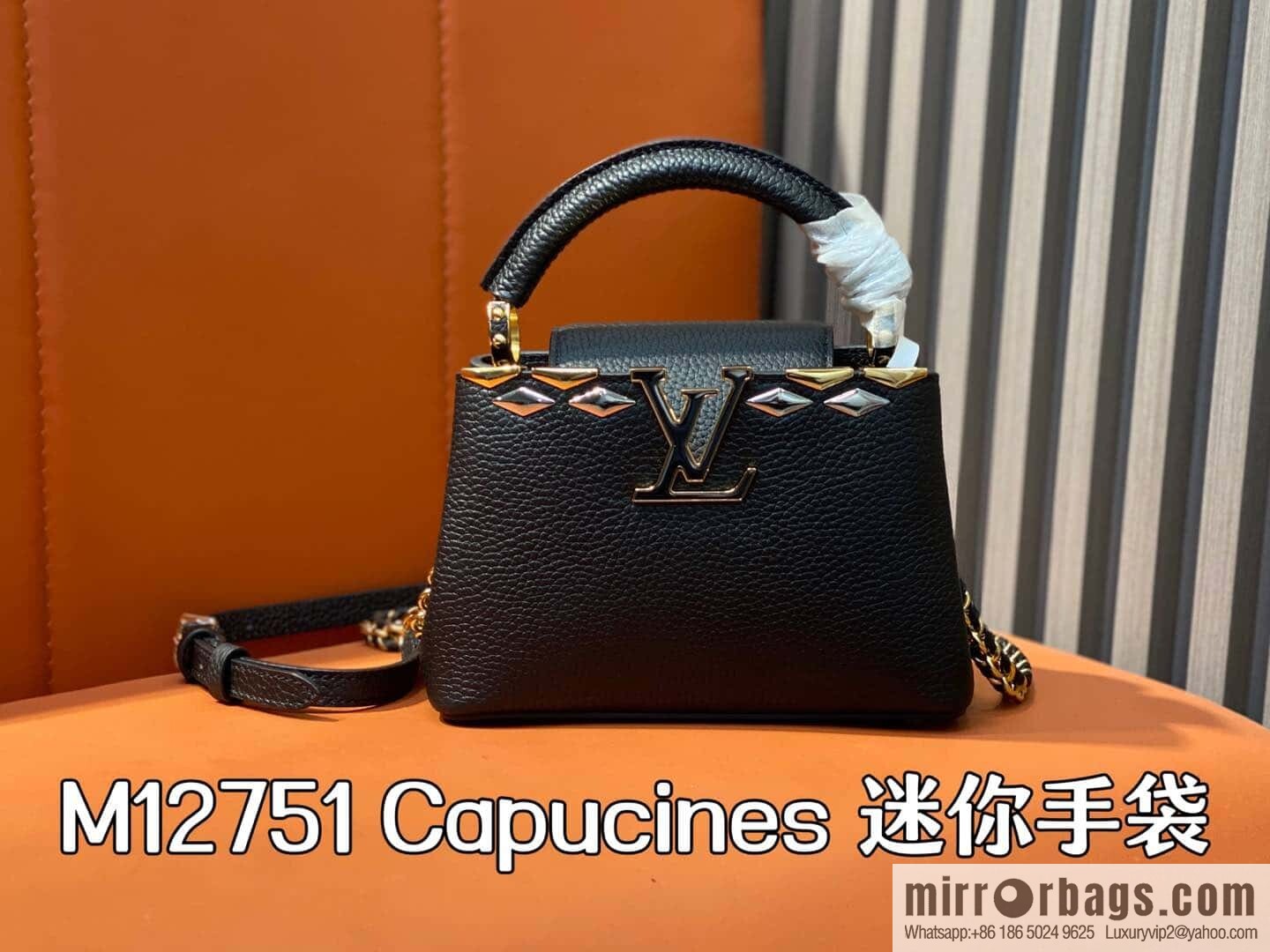 [Boutique‑grade] M12751 black full leather rhombus, full leather cap that English series Capucines mini handbag