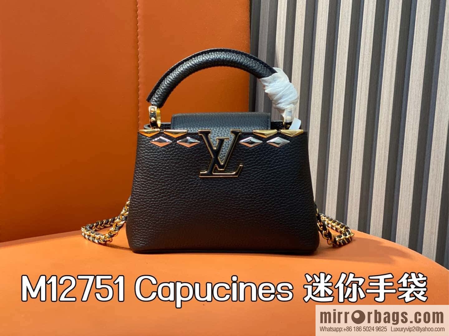 [Boutique‑grade] M12751 black full leather rhombus, full leather cap that English series Capucines mini handbag