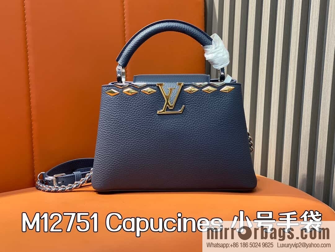 [Boutique‑grade] M12751 dark blue full leather rhombus model, full leather cap that English series, this Capucines small handbag