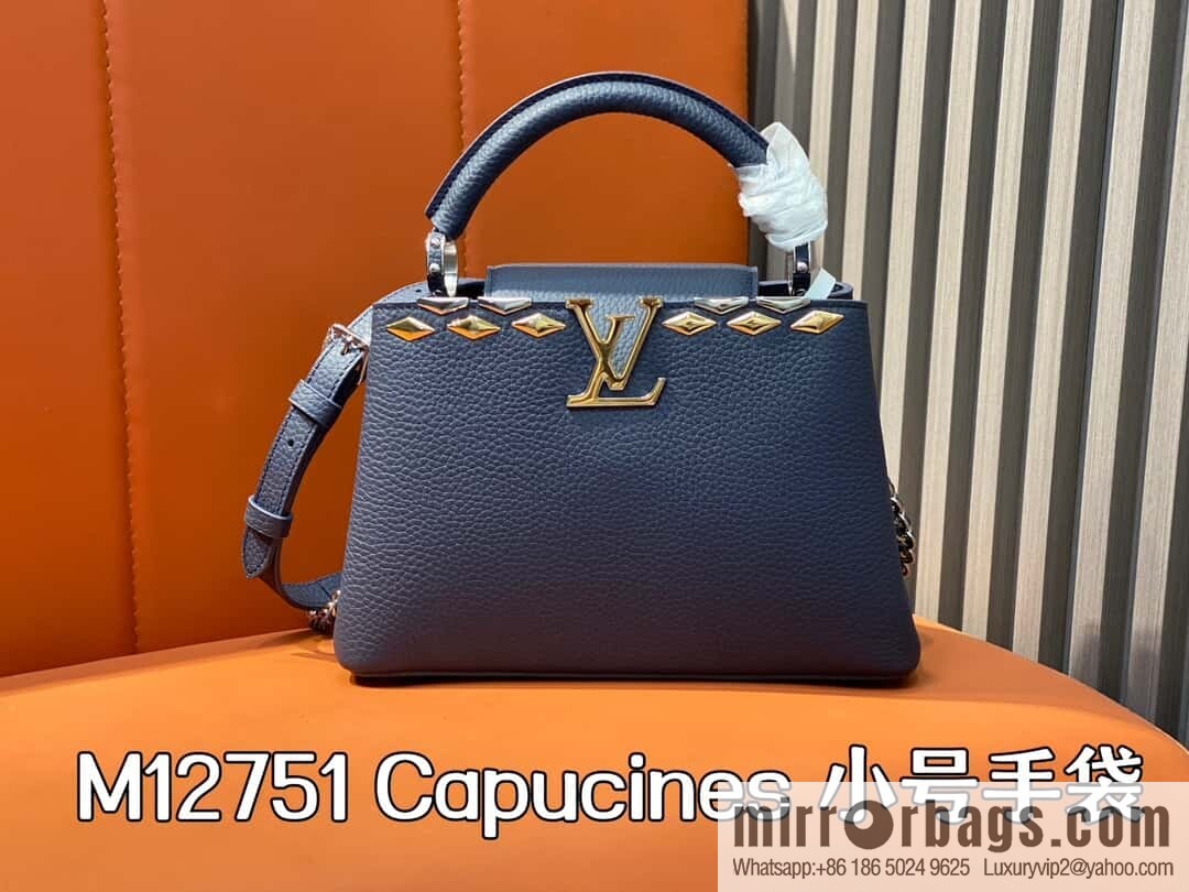 [Boutique‑grade] M12751 dark blue full leather rhombus model, full leather cap that English series, this Capucines small handbag