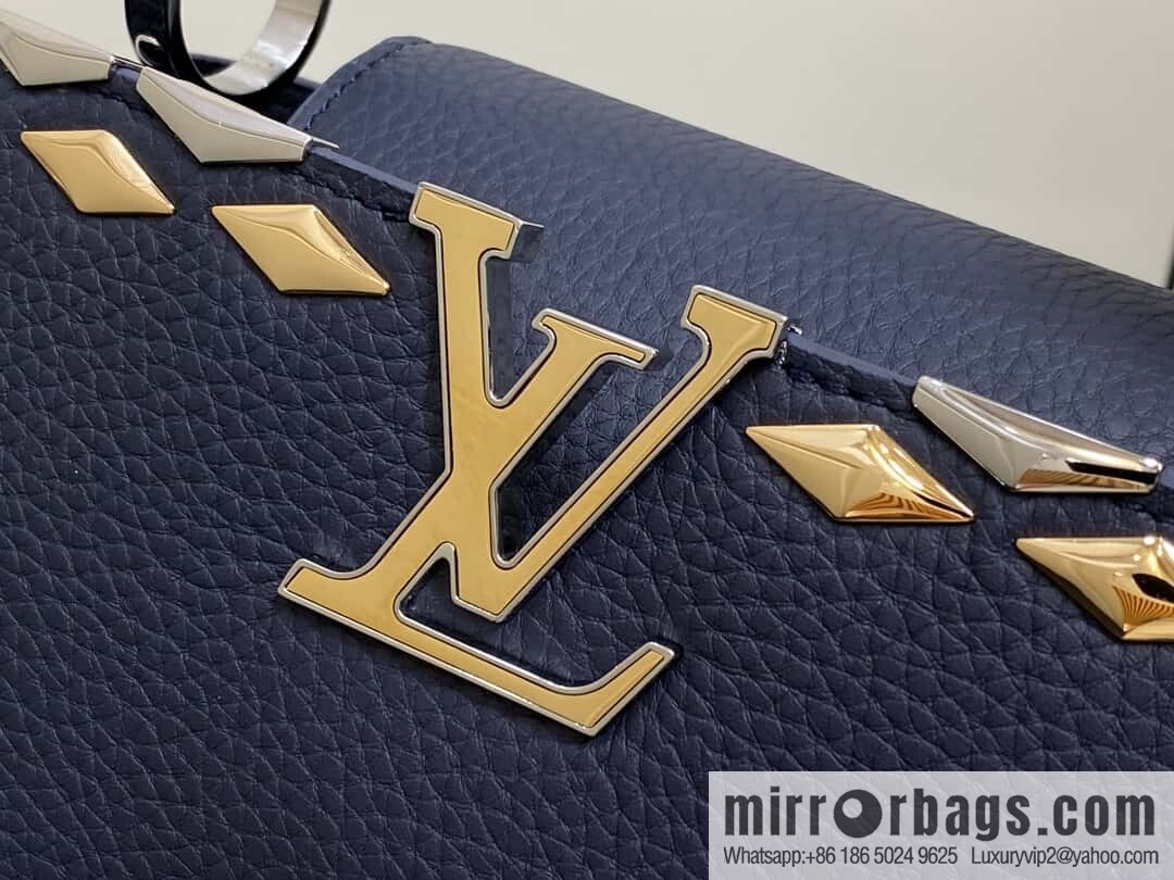 [Boutique‑grade] M12751 dark blue full leather rhombus model, full leather cap that English series, this Capucines small handbag