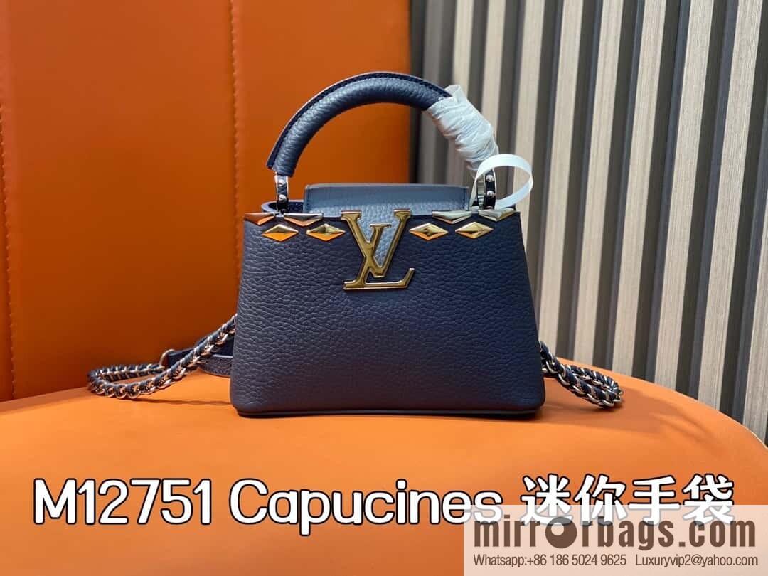 [Boutique‑grade] M12751 dark blue full leather rhombus model, full leather cap that English series, this Capucines mini handbag