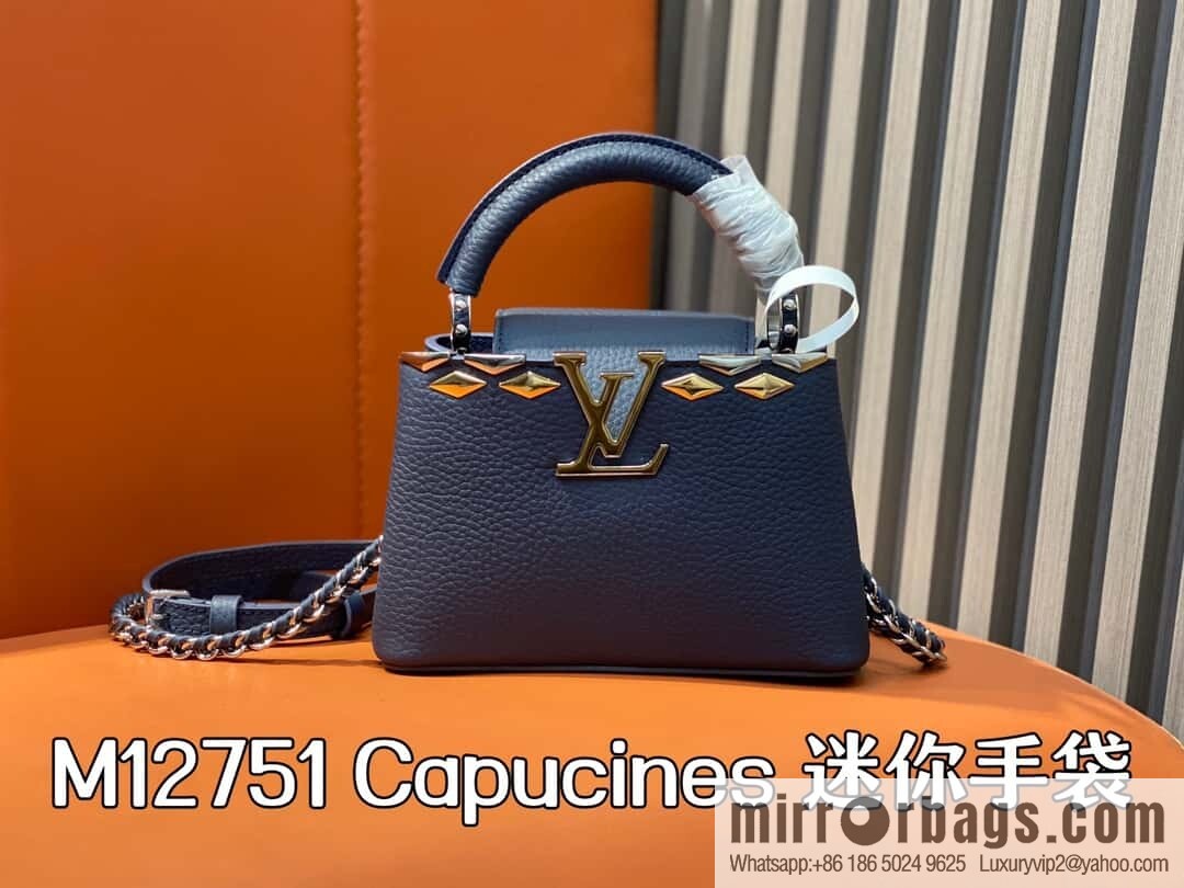 [Boutique‑grade] M12751 dark blue full leather rhombus model, full leather cap that English series, this Capucines mini handbag
