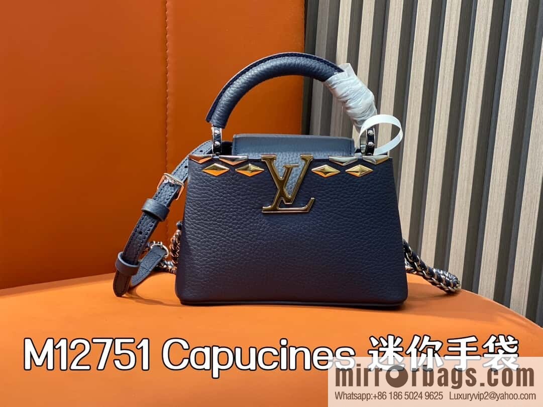 [Boutique‑grade] M12751 dark blue full leather rhombus model, full leather cap that English series, this Capucines mini handbag