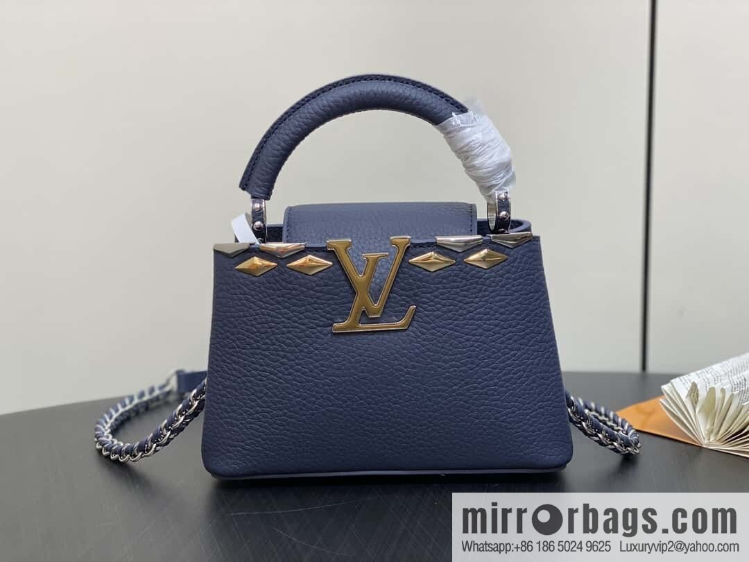 [Boutique‑grade] M12751 dark blue full leather rhombus model, full leather cap that English series, this Capucines mini handbag