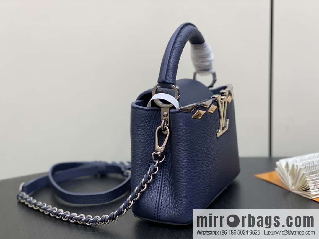 [Boutique‑grade] M12751 dark blue full leather rhombus model, full leather cap that English series, this Capucines mini handbag