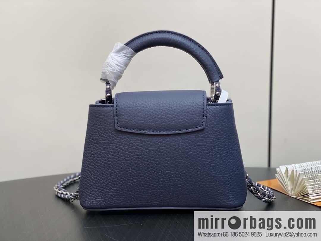 [Boutique‑grade] M12751 dark blue full leather rhombus model, full leather cap that English series, this Capucines mini handbag