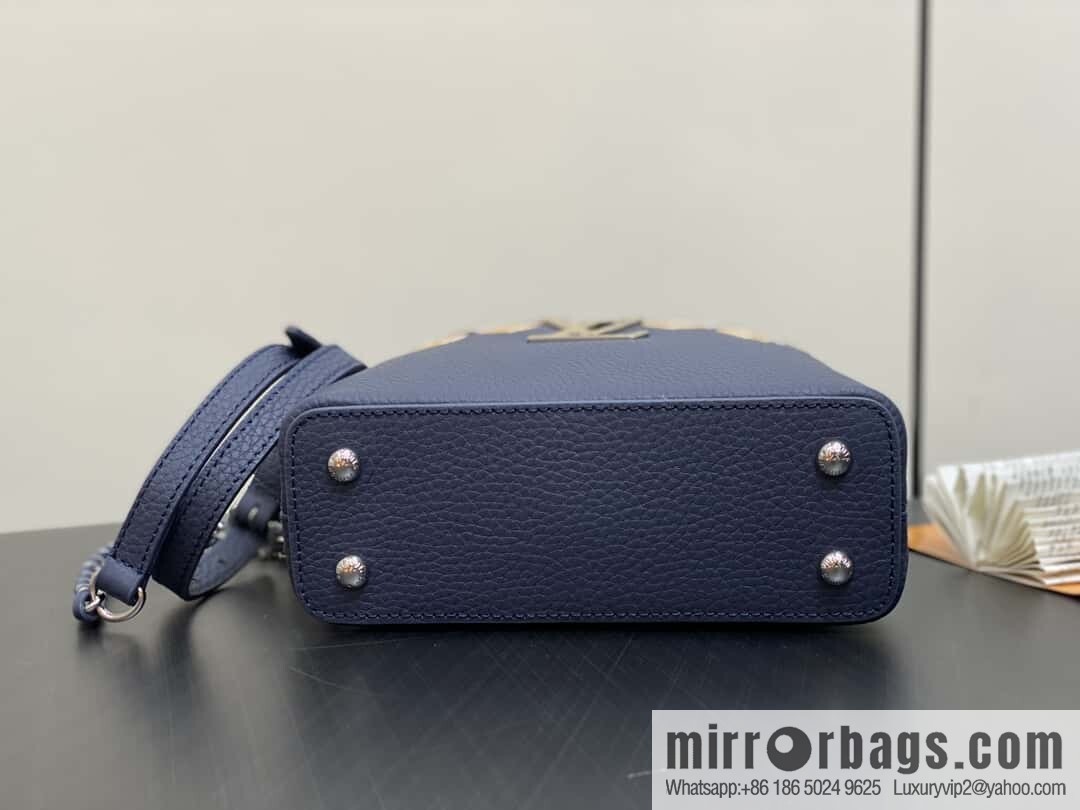 [Boutique‑grade] M12751 dark blue full leather rhombus model, full leather cap that English series, this Capucines mini handbag