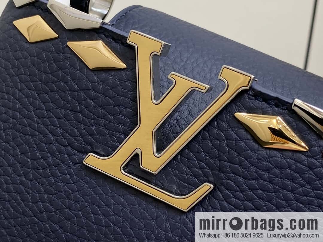 [Boutique‑grade] M12751 dark blue full leather rhombus model, full leather cap that English series, this Capucines mini handbag