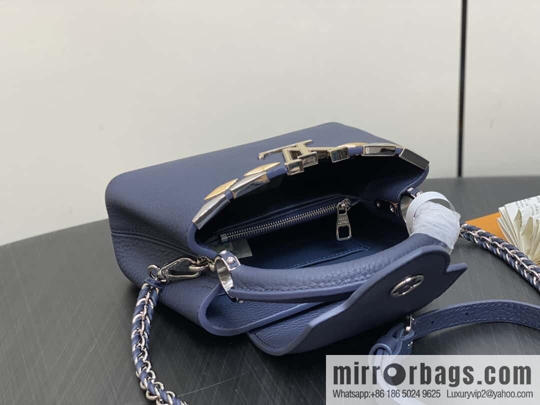 [Boutique‑grade] M12751 dark blue full leather rhombus model, full leather cap that English series, this Capucines mini handbag