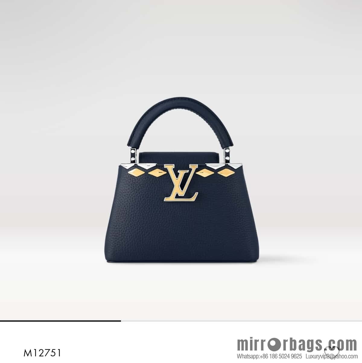 [Boutique‑grade] M12751 dark blue full leather rhombus model, full leather cap that English series, this Capucines mini handbag